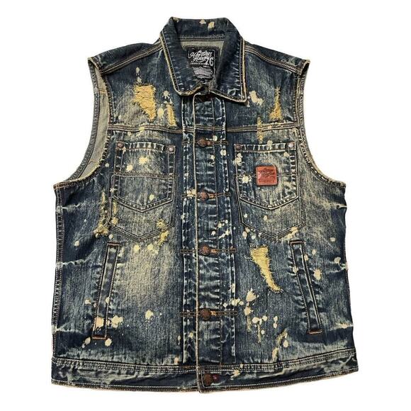 The Heritage By America 1776 Vest Mens Large Blue Denim Button Distressed - Picture 1 of 14